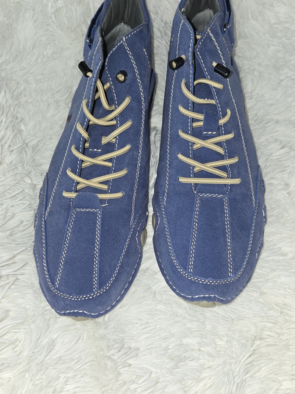 Men's Blue Suede Slip-On Loafers with Contrast Stitching